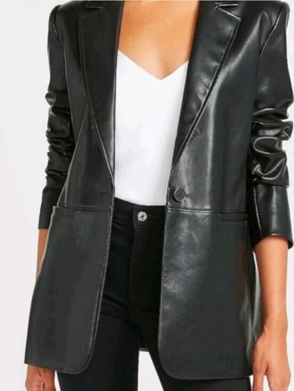 Banana Republic Women’s Black Faux Leather Blazer Jacket